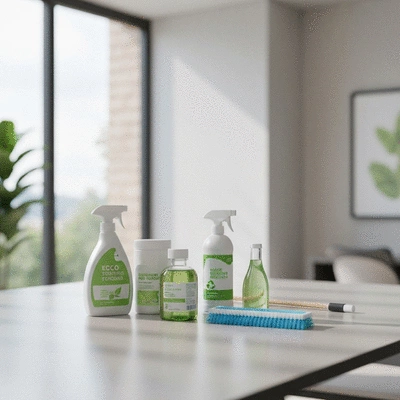 Cleaning equipment and eco-friendly products, no text, no words, no typography