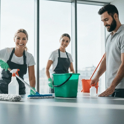 Professional cleaning staff cleaning an office in Montpellier, France