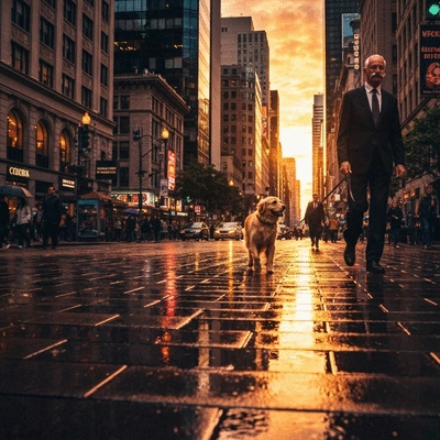 Professional window cleaner wiping a large storefront window with a squeegee, showing a reflection of a clean, modern city street, no text, no words, no typography, 8K