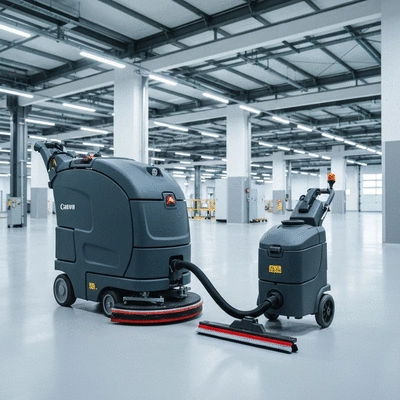 Professional cleaning equipment in a modern, clean industrial facility