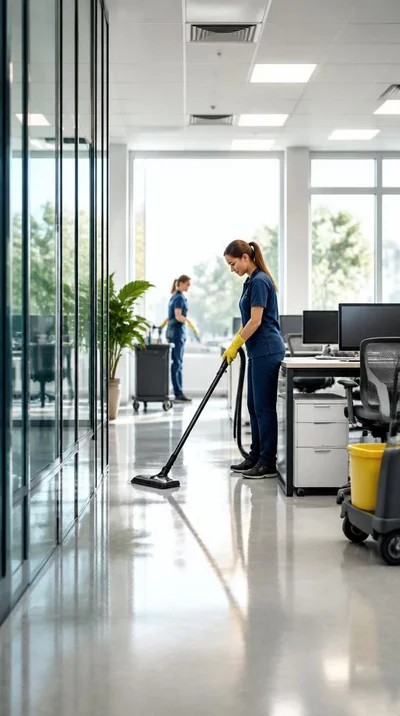 Nettoyage professionnel de bureau, mettant en avant la propreté et l'efficacité