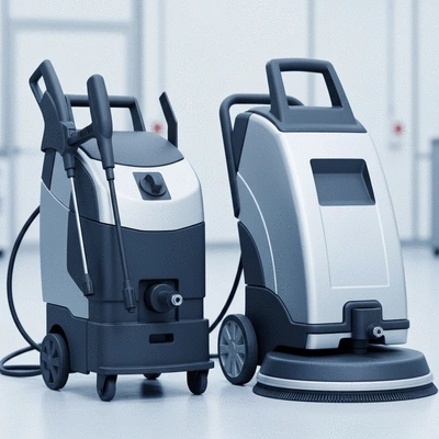 Professional industrial cleaning equipment in a modern factory setting