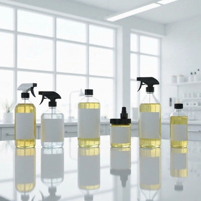 Eco-friendly cleaning products on a clean surface