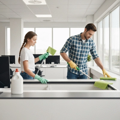 Équipe de nettoyage professionnelle utilisant des produits écologiques