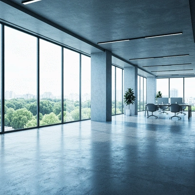 Modern office space being disinfected by a professional cleaning team