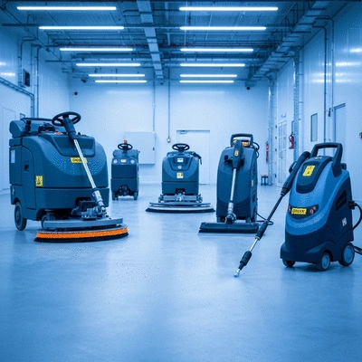 Industrial cleaning equipment being used in a technical facility