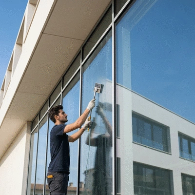 Professional window cleaner in Montpellier at work