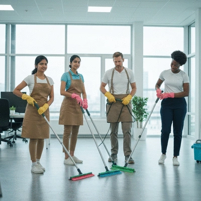 Équipe de nettoyage professionnelle utilisant des technologies modernes