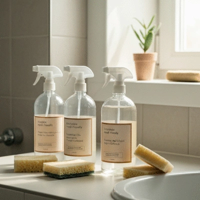 Eco-friendly cleaning products and a sparkling window